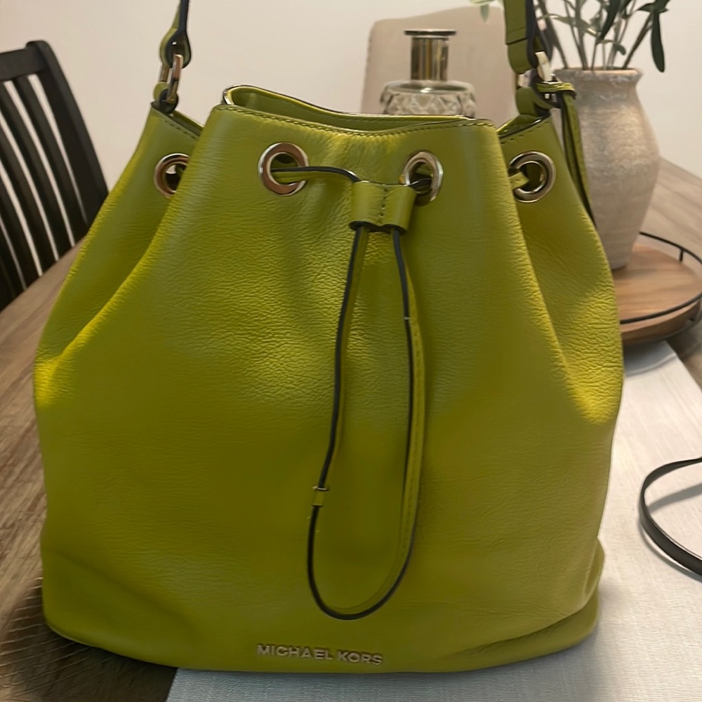 Michael Kors green bucket bag
